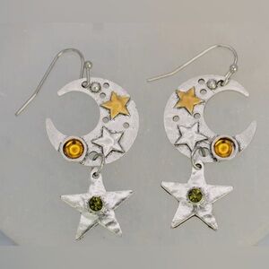 New Silver Moon & Golden Star Crystal Celestial Earrings